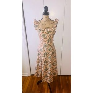 Ann Taylor Floral Cotton Linen Ruffle Square Neck Flare Dress —Size US 6, Unworn